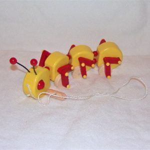 Caterpillar Pull Toy, Sun Yellow and Apple Red.