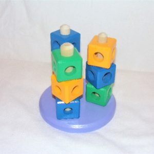Cube Stacking Toy, Spa Blue Base, Multicolor Cubes